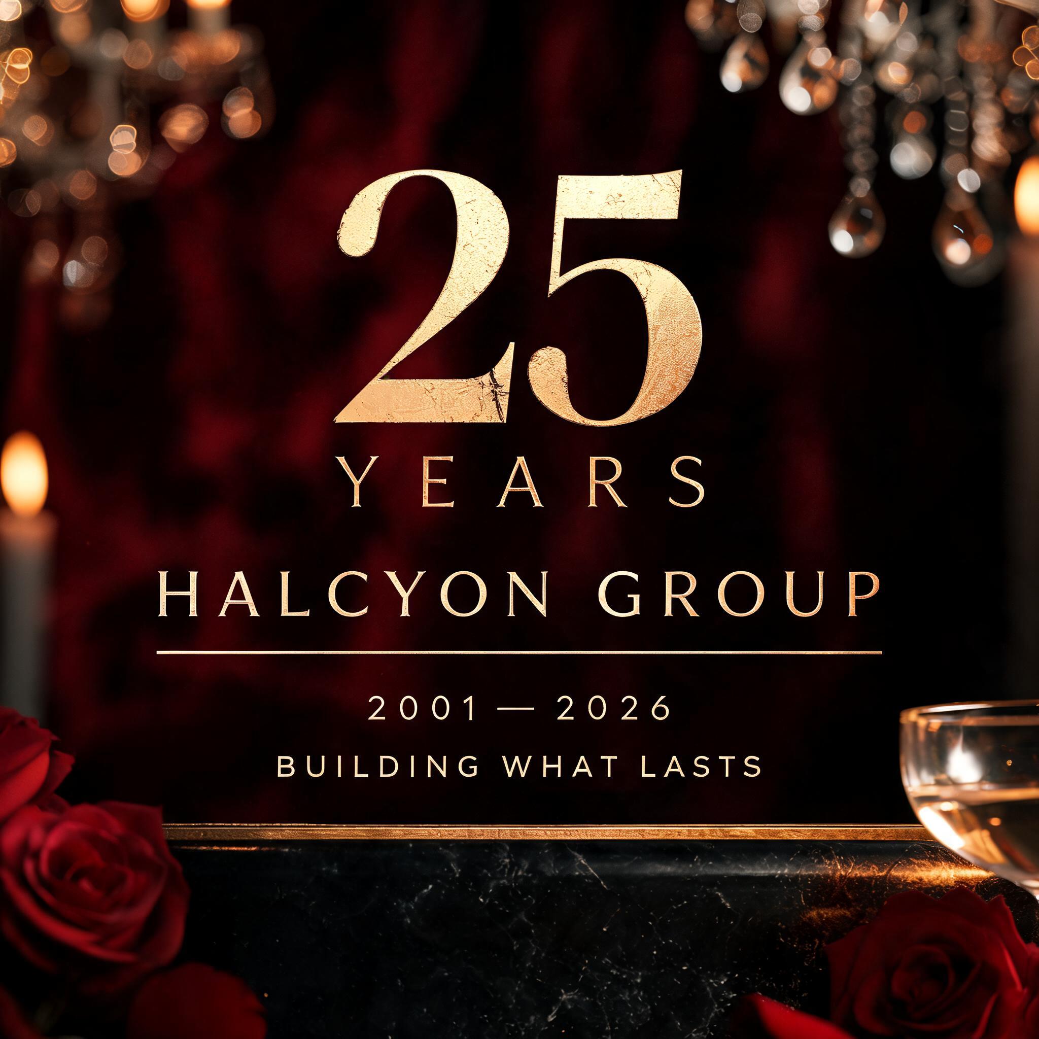"25
YEARS
HALCYON GROUP
2001 — 2026
BUILDING WHAT LASTS" — anniversary text effect