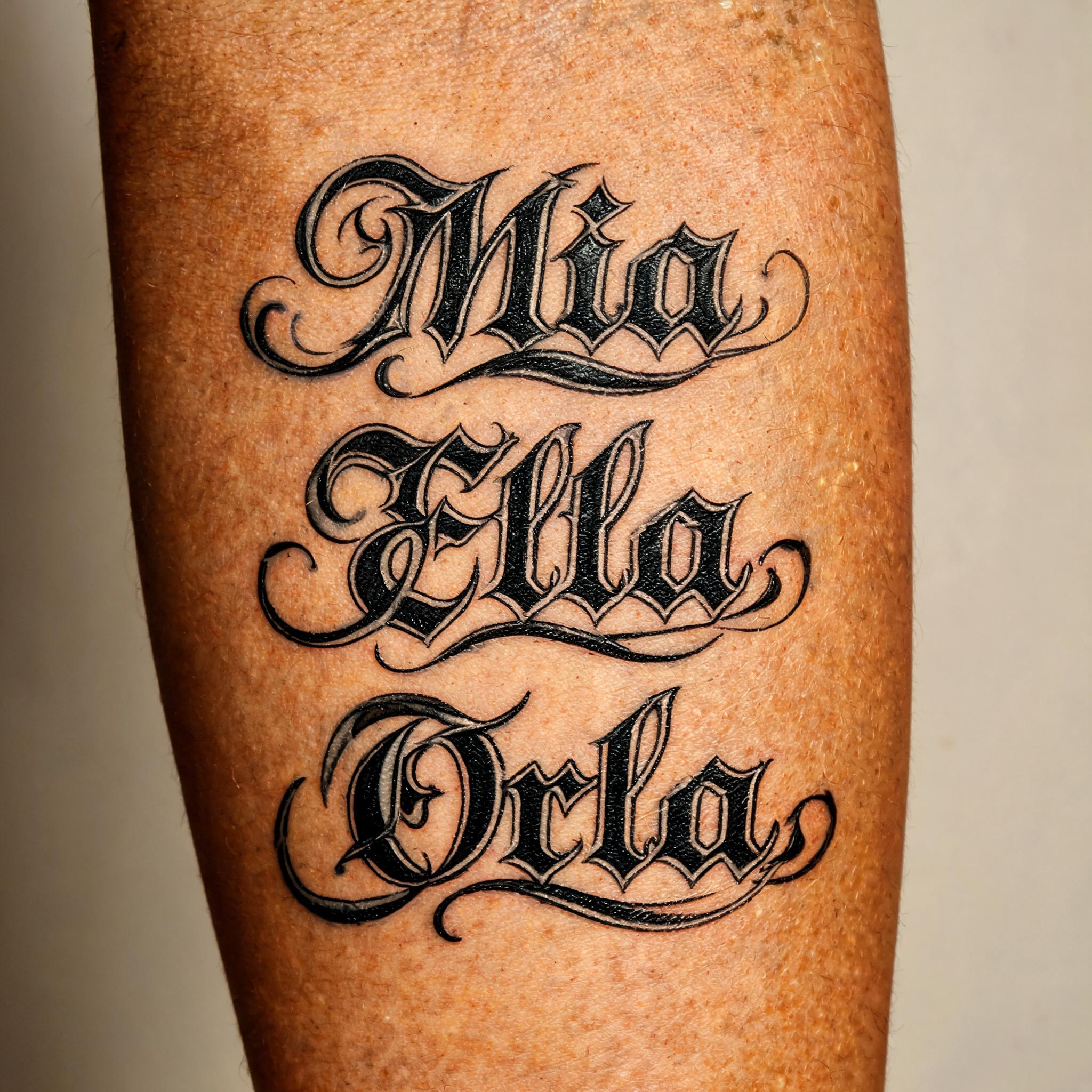 "Mia Ella Orla" — Tattoo | AI Text Effect Generator
