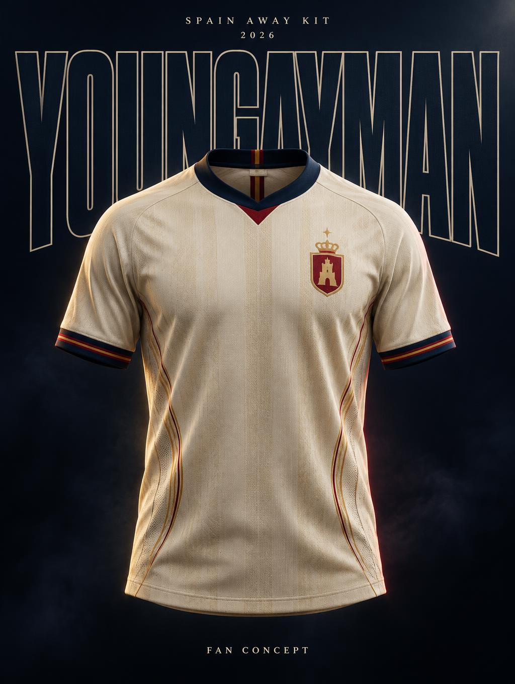 "YOUNGAYMAN
SPAIN AWAY KIT
2026
FAN CONCEPT" —  | AI Text Effect Generator