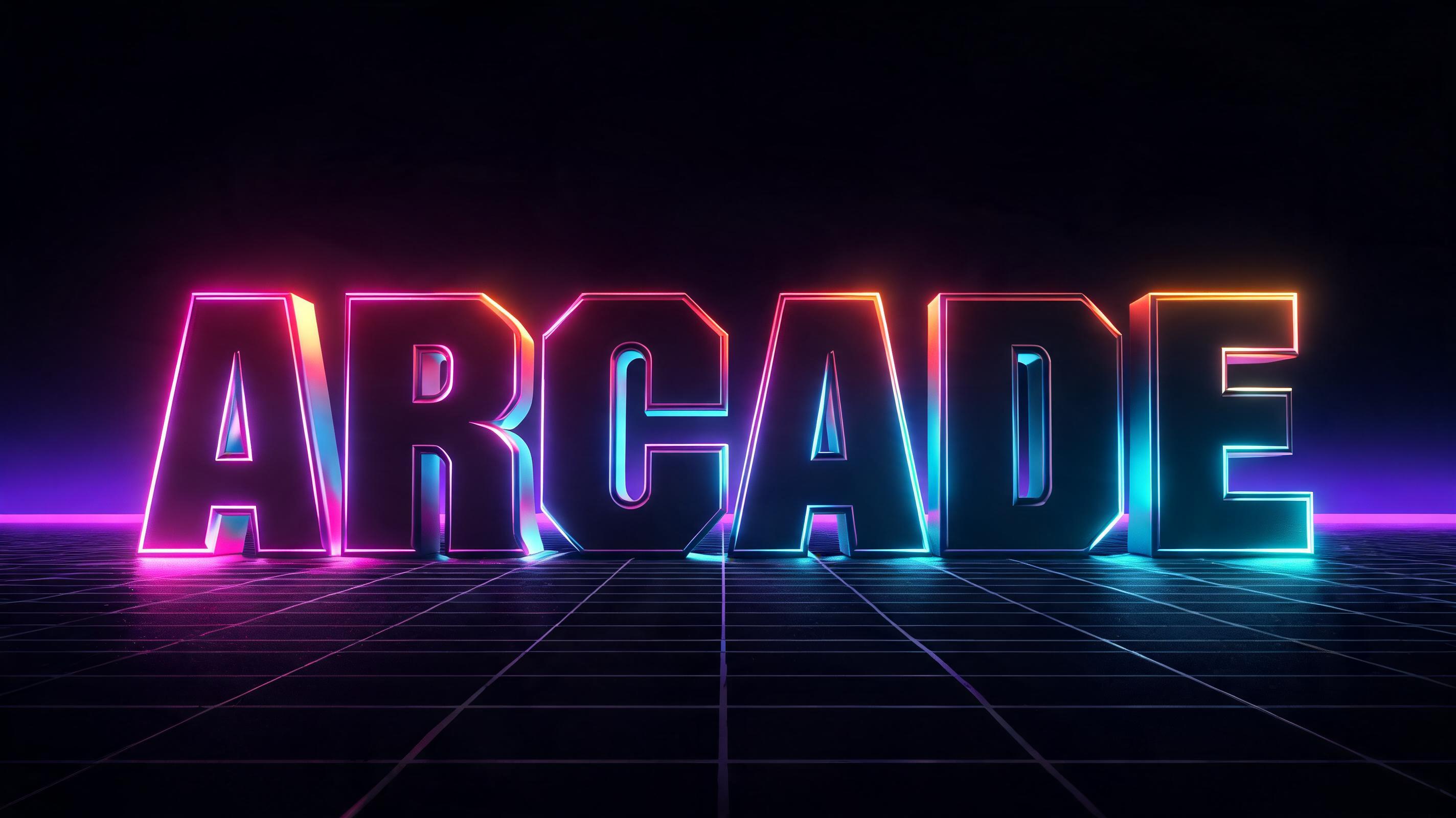 "ARCADE" — 3d Bold Neon text effect