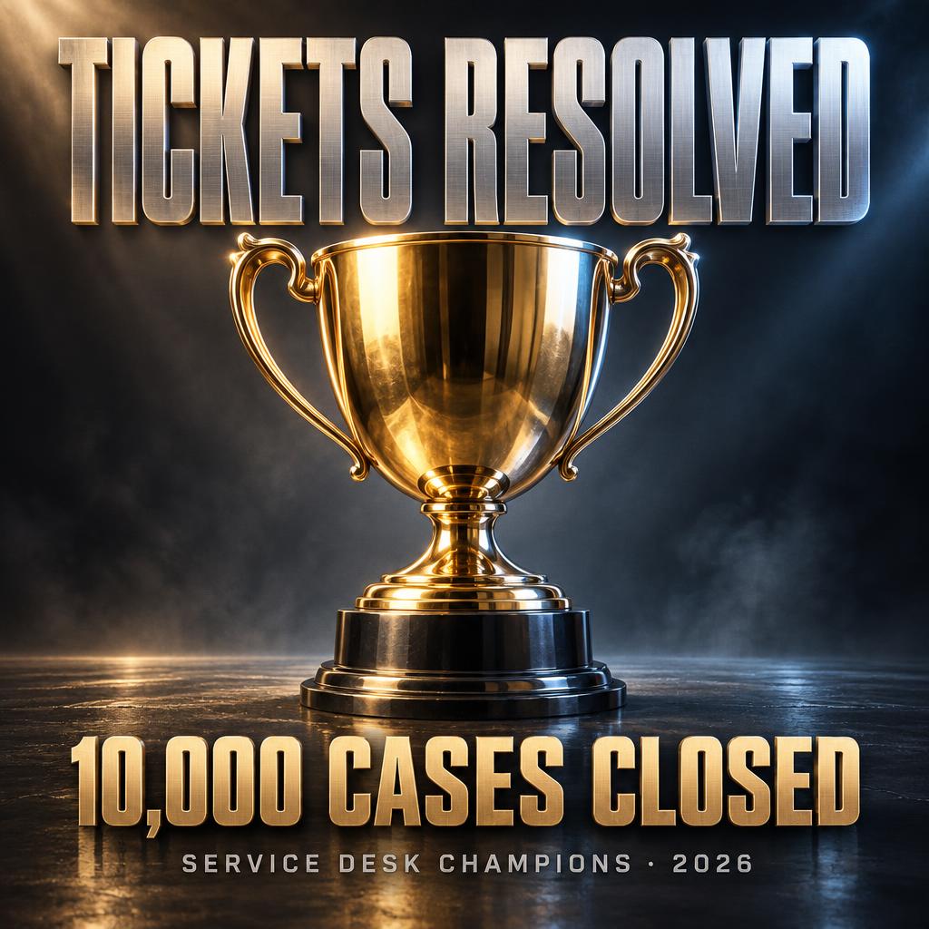 "TICKETS RESOLVED
10,000 CASES CLOSED
SERVICE DESK CHAMPIONS · 2026" — Metallic | AI Text Effect Generator