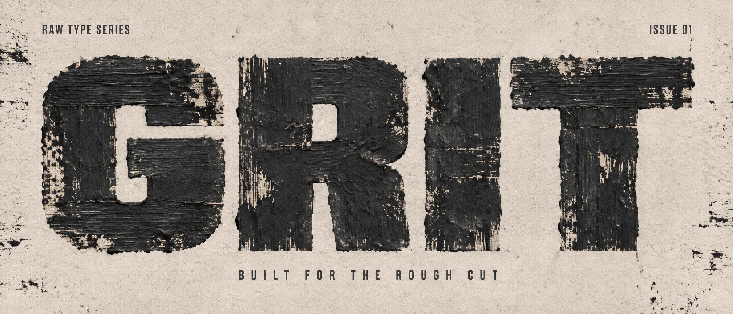 "GRIT
RAW TYPE SERIES
ISSUE 01
BUILT FOR THE ROUGH CUT" — Brush Dry | AI Text Effect Generator
