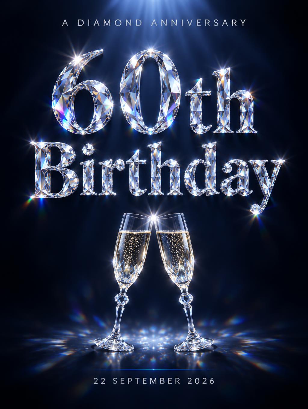 "60th Birthday" — Glass Crystal | AI Text Effect Generator