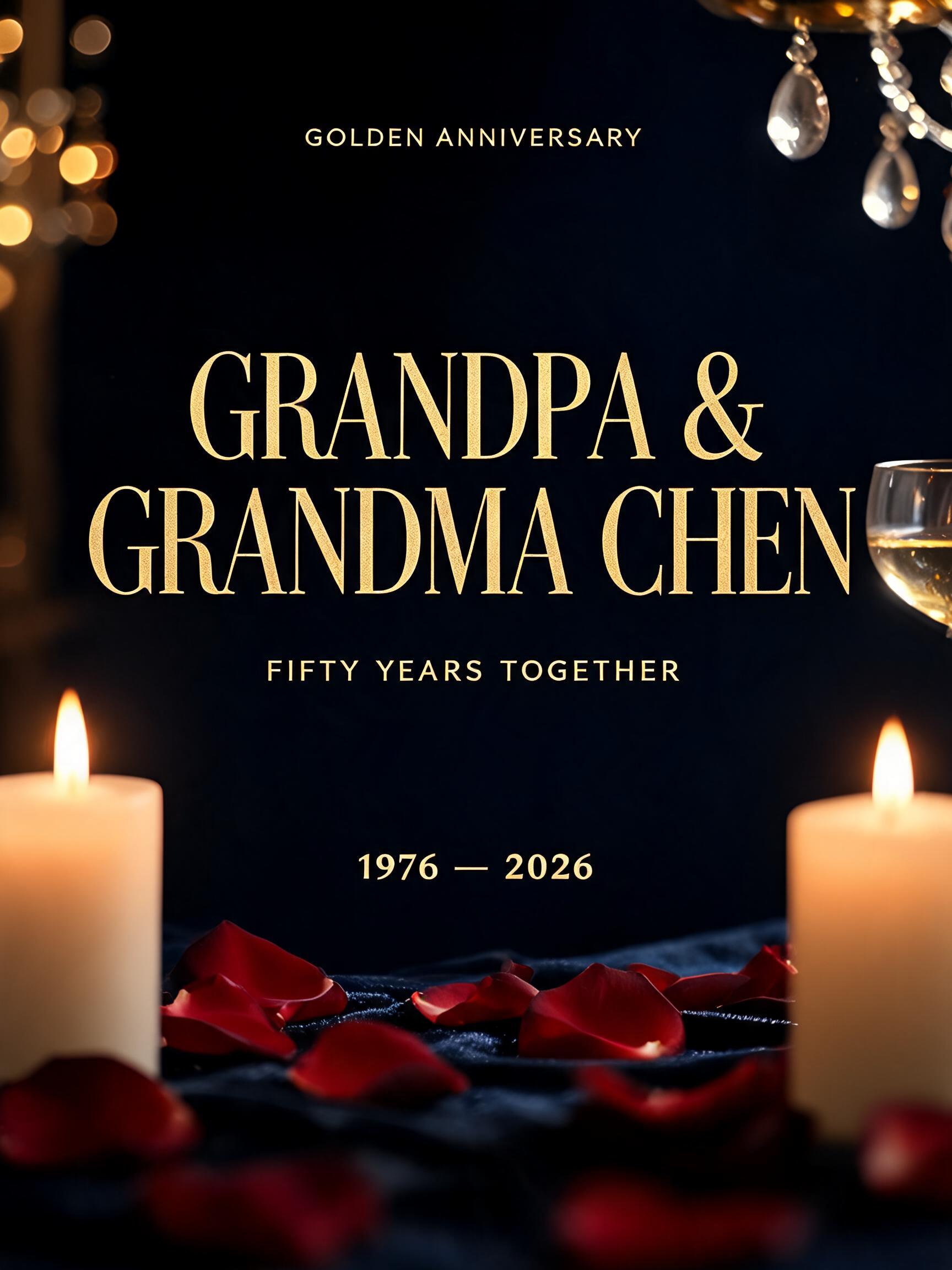 "Design a keepsake for the golden anniversary of Grandpa & Grandma Chen" — Anniversary text effect