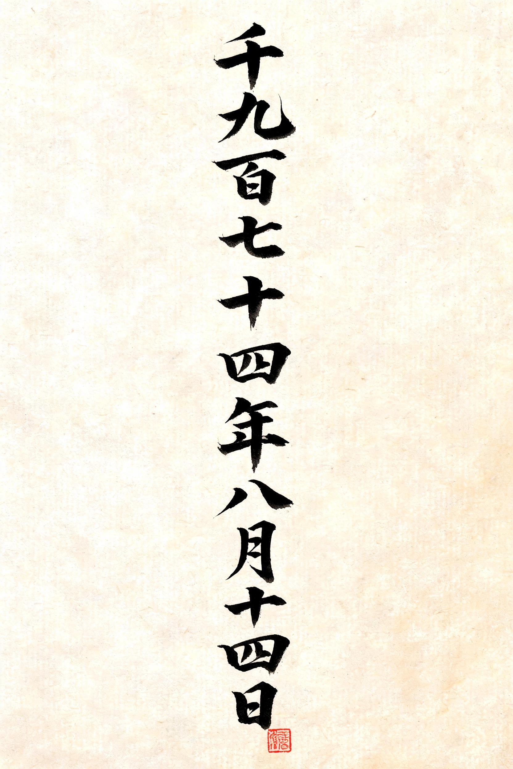 "千
九
百
七
十
四
年
八
月
十
四
日" — Brush Japanese Ink | AI Text Effect Generator
