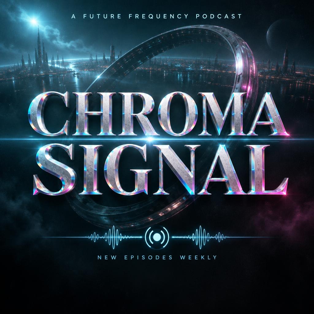 "CHROMA
SIGNAL
A FUTURE FREQUENCY PODCAST
NEW EPISODES WEEKLY" — Cinematic | AI Text Effect Generator