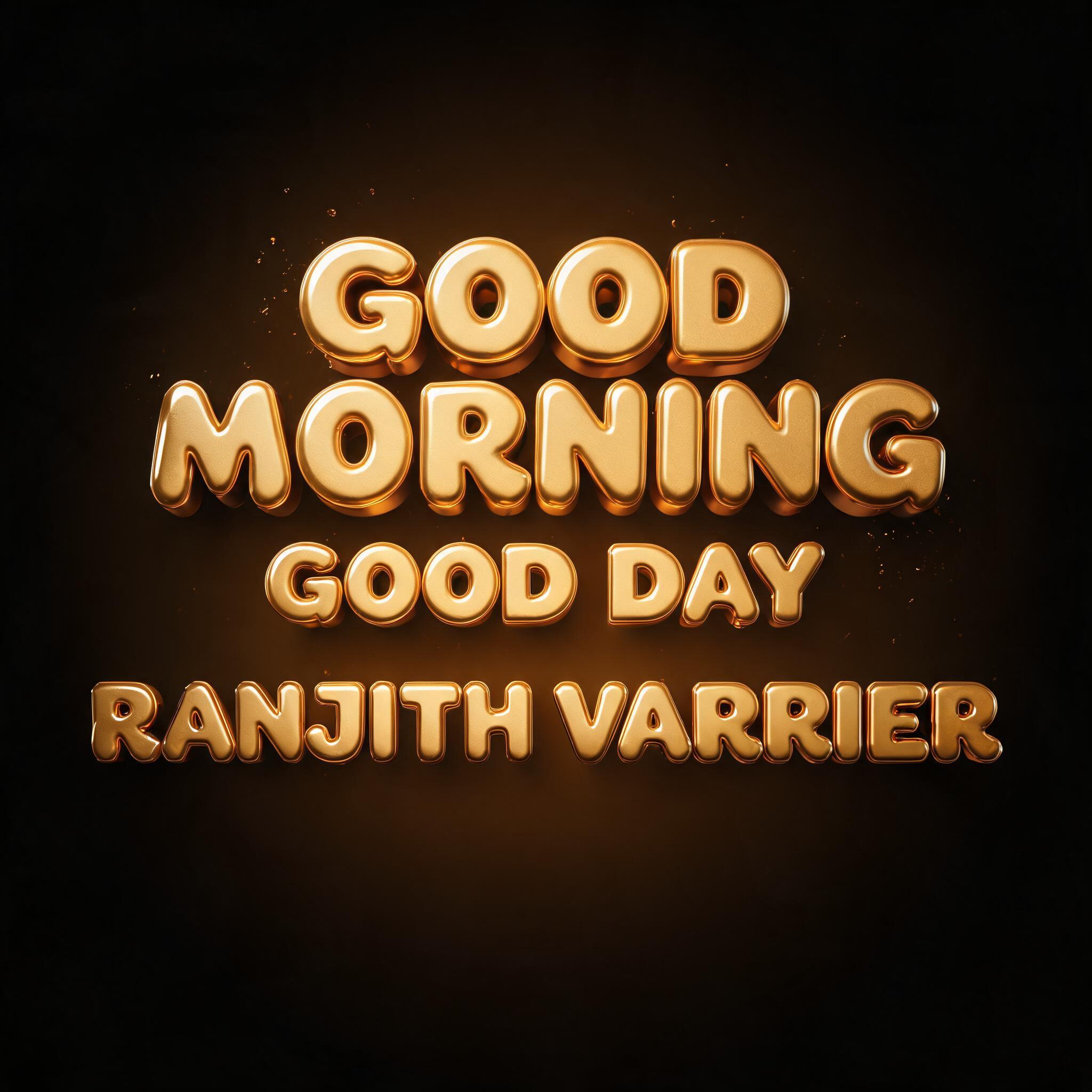 "GOOD MORNING 
GOOD DAY 

RANJITH VARRIER " — 3d Bold Gold | AI Text Effect Generator