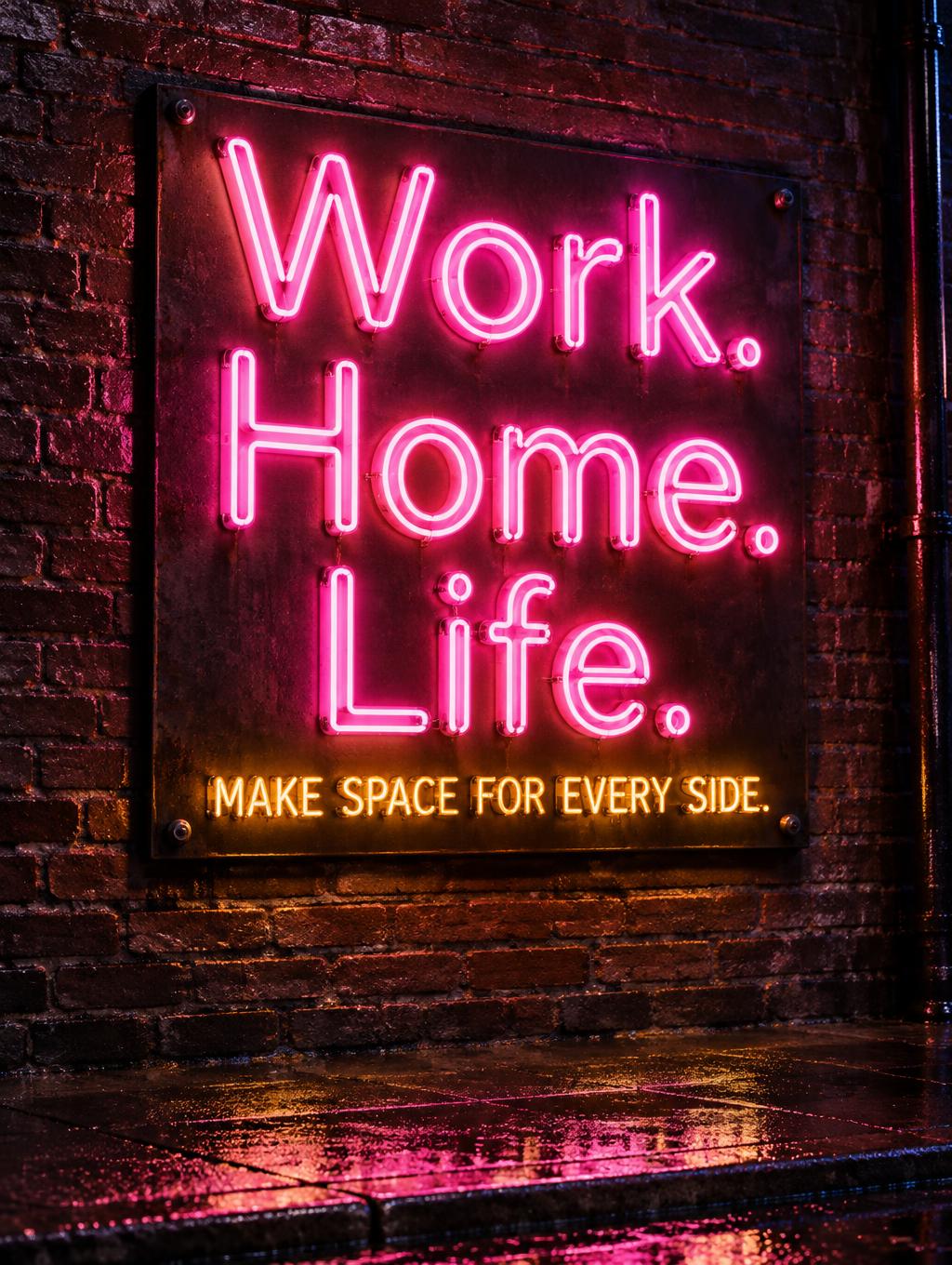 "Work. Home. Life.
MAKE SPACE FOR EVERY SIDE." — Neon Sign | AI Text Effect Generator