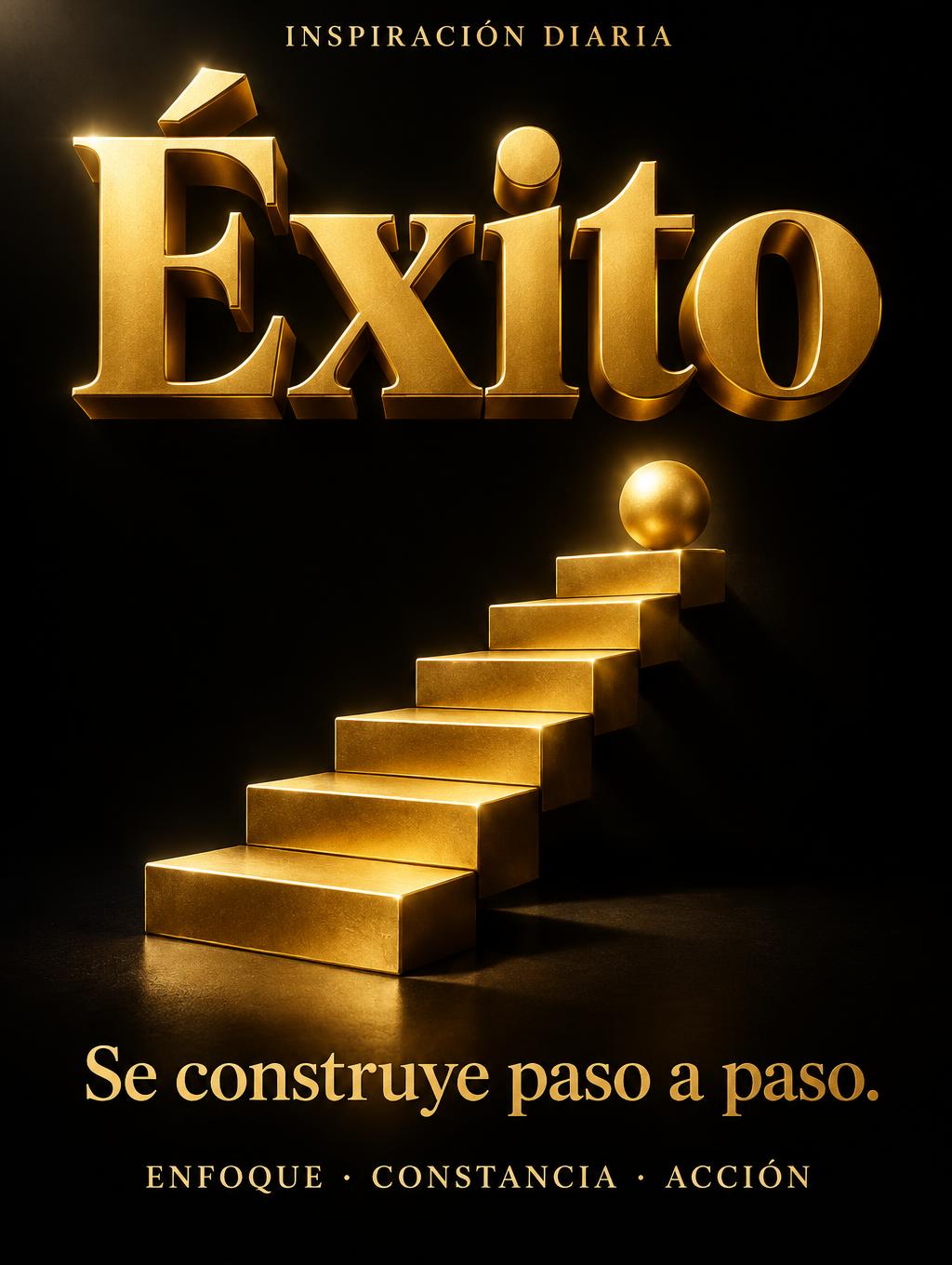 "Éxito
INSPIRACIÓN DIARIA
Se construye paso a paso.
ENFOQUE · CONSTANCIA · ACCIÓN" — 3d Bold Gold | AI Text Effect Generator