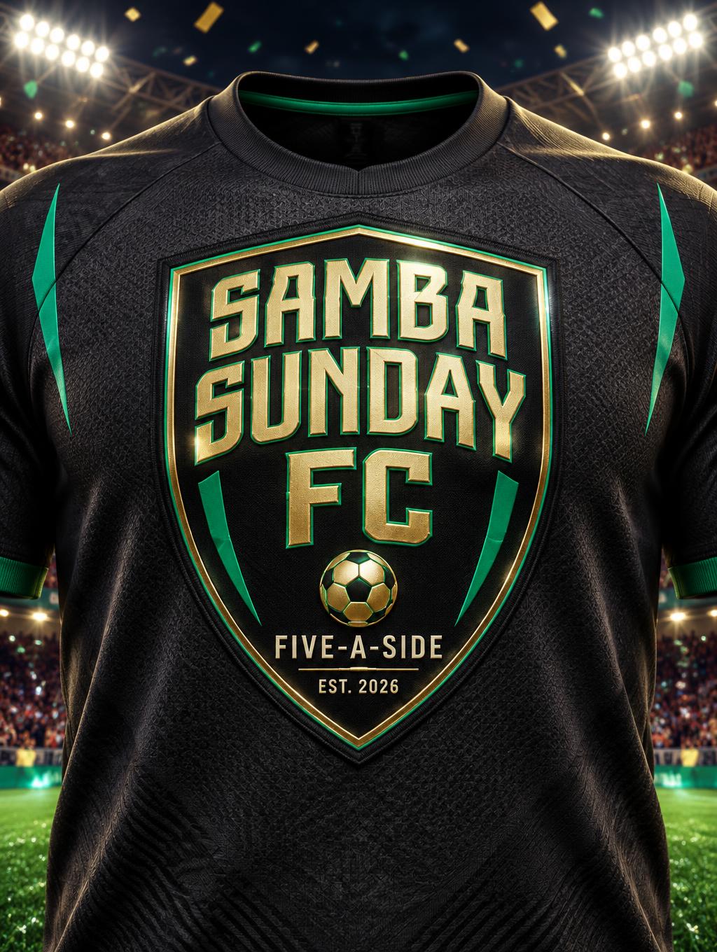 "SAMBA SUNDAY
FC
FIVE-A-SIDE
EST. 2026" — Sports Football | AI Text Effect Generator