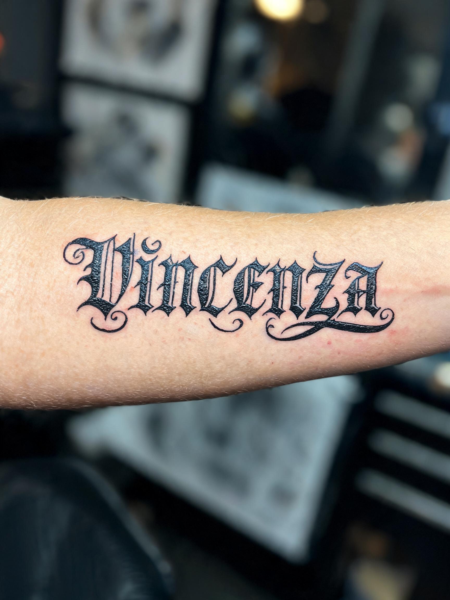 "Vincenza" — Tattoo | AI Text Effect Generator