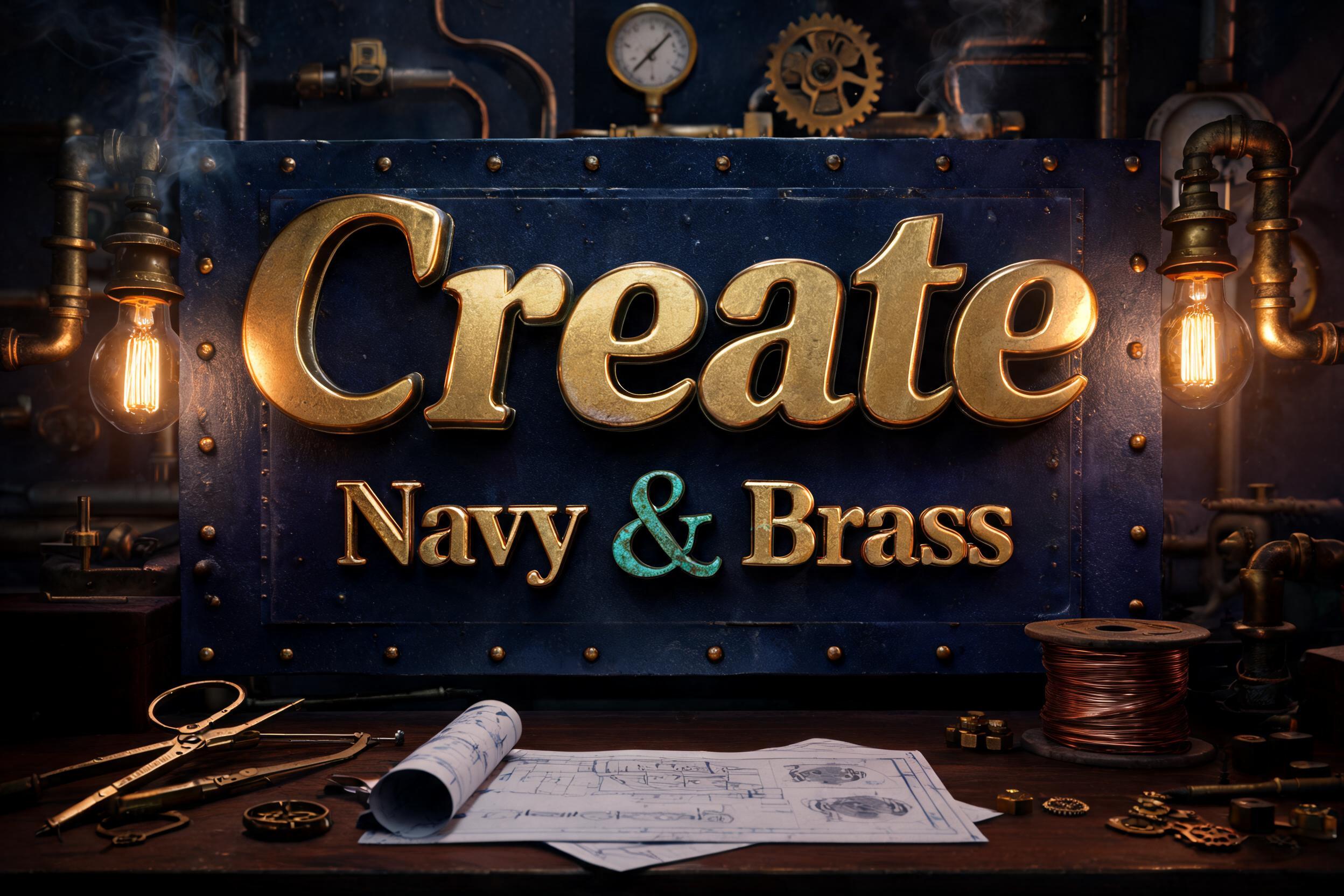 "Create Navy & Brass" — Steampunk | AI Text Effect Generator
