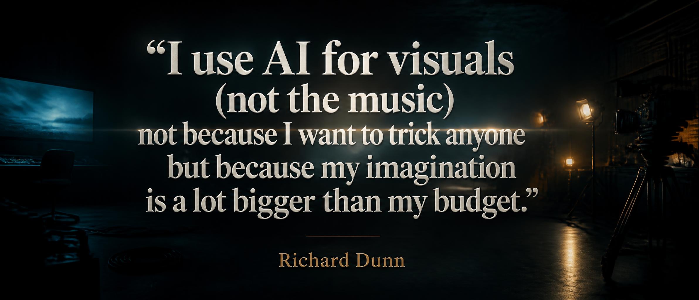 ""I use AI for visuals (not the music) not because I want to trick anyone but because my imagination is a lot bigger than my budget." Richard Dunn" — Cinematic Netflix | AI Text Effect Generator
