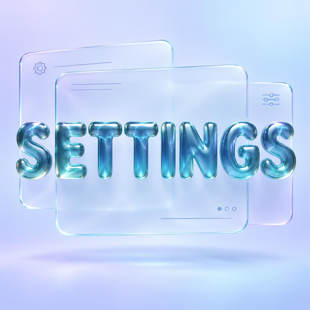 "SETTINGS" — Glass Liquid | AI Text Effect Generator