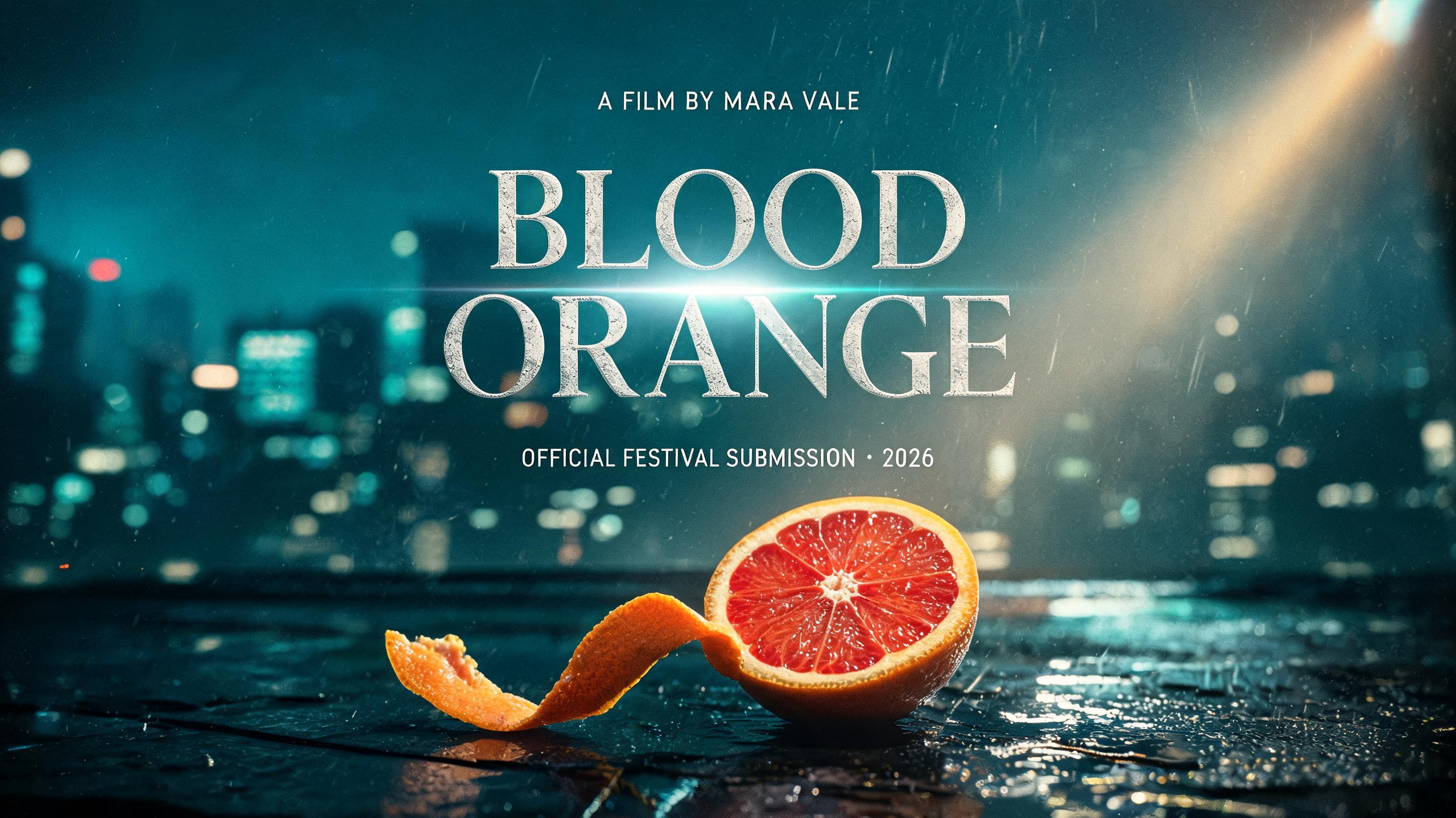 "BLOOD
ORANGE
A FILM BY MARA VALE
OFFICIAL FESTIVAL SUBMISSION · 2026" — Cinematic Netflix | AI Text Effect Generator