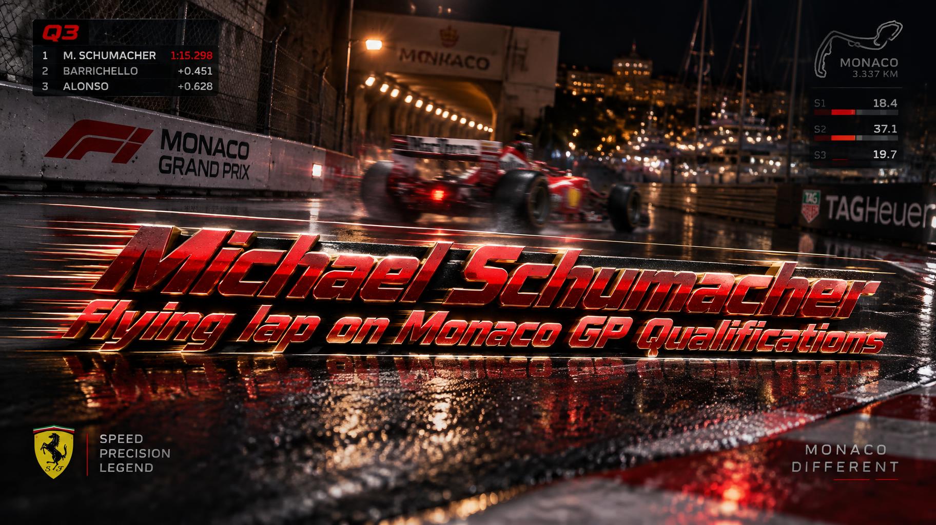 "Michael Schumacher flying lap on Monaco GP Qualifications" — Racing | AI Text Effect Generator