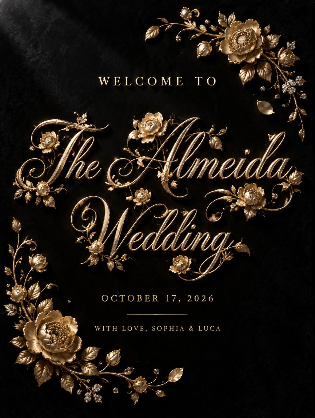 WELCOME TO
The Almeida
Wedding
OCTOBER 17, 2026
WITH LOVE, SOPHIA & LUCA