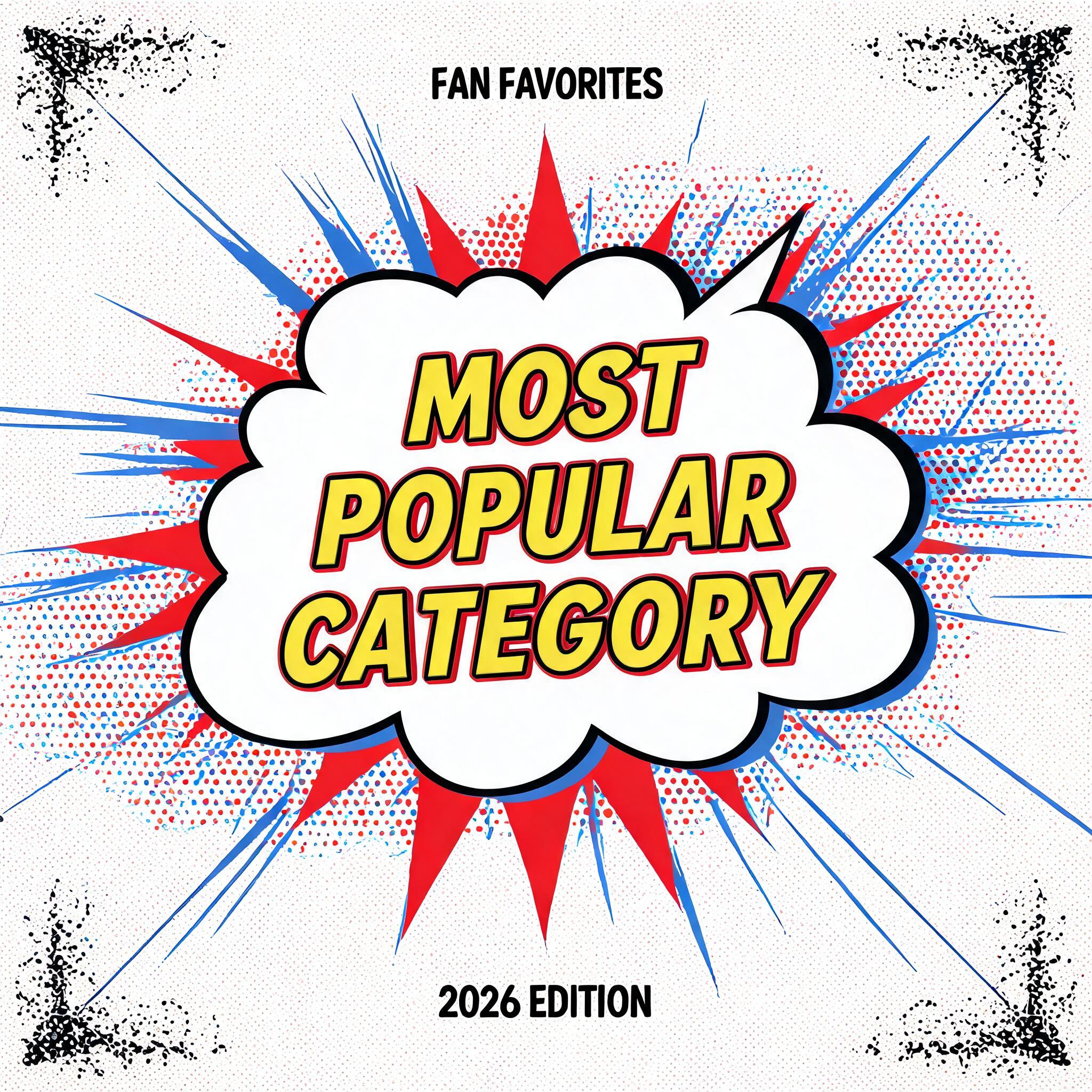 "Create a sentence with a superhero text cloud with the phrase "Most Popular Category"" — Comic Book | AI Text Effect Generator
