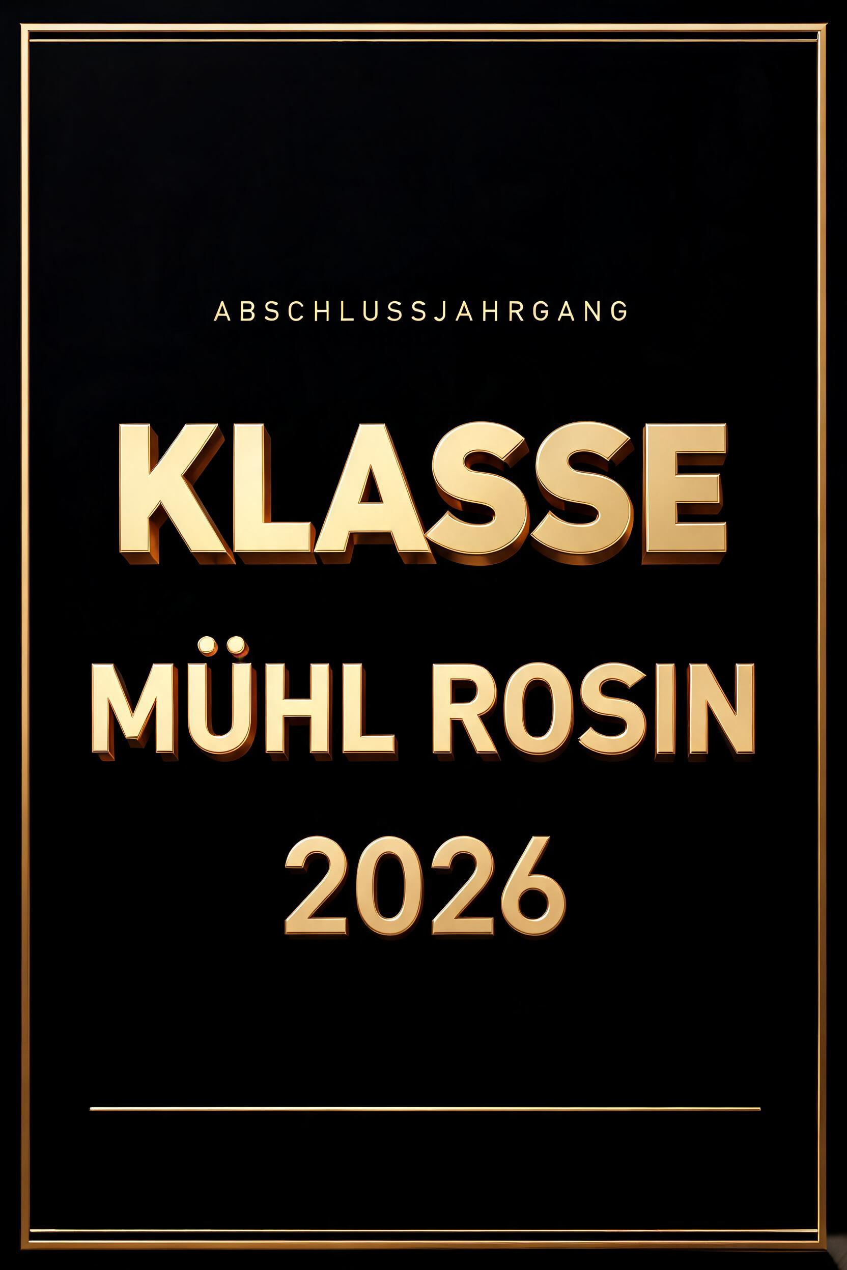 "KLASSE
MÜHL ROSIN
2026
ABSCHLUSSJAHRGANG" — 3d Bold Gold | AI Text Effect Generator