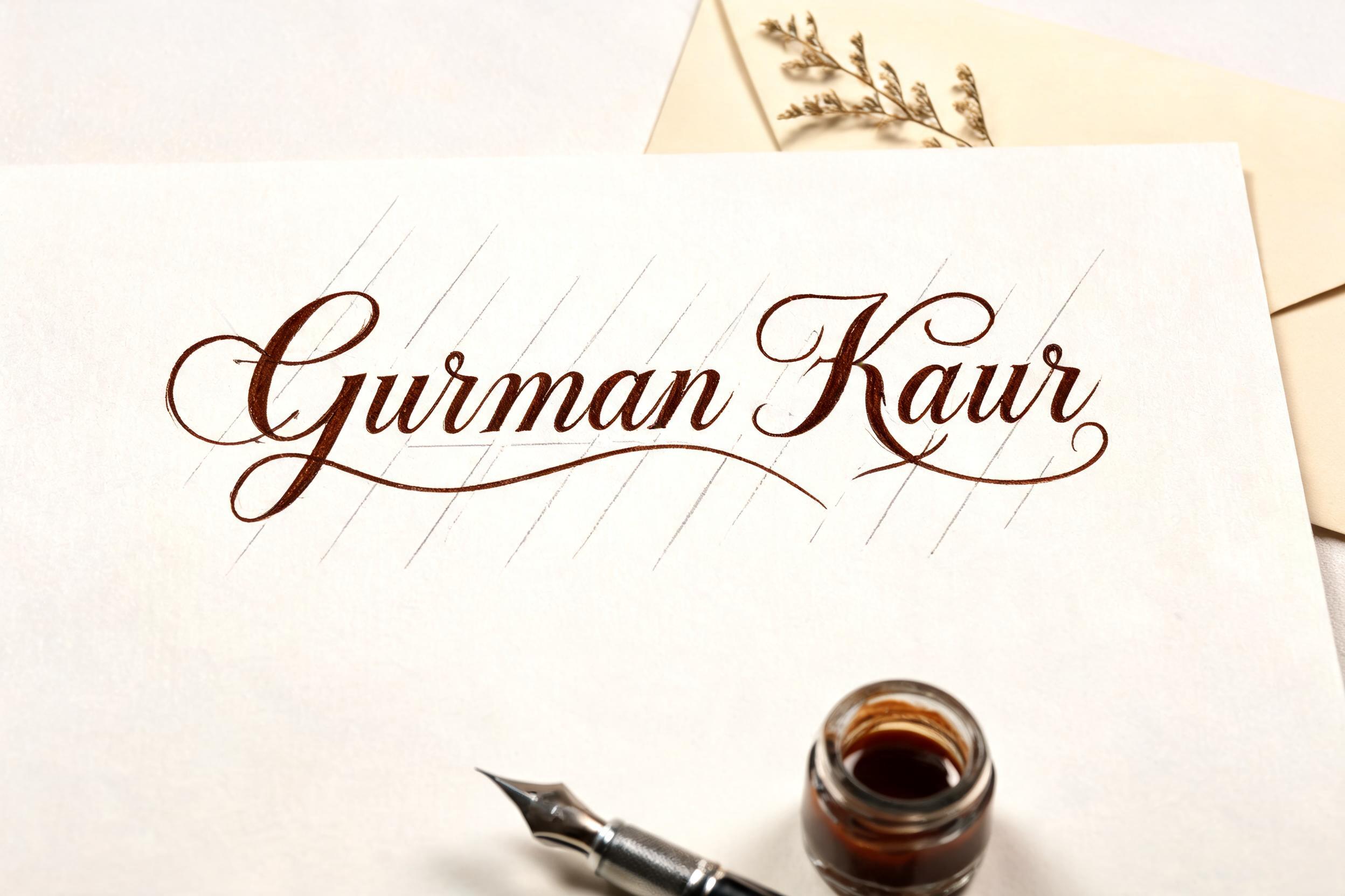 "Gurman Kaur" — Cursive Calligraphy text effect
