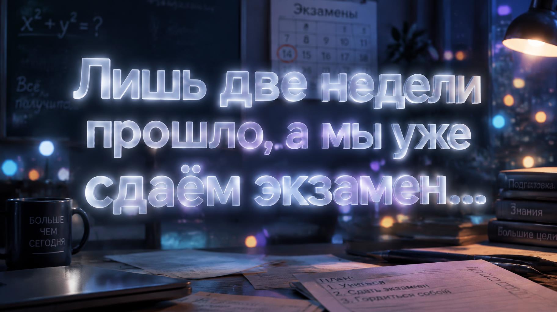 "Лишь две недели прошло, а мы уже сдаём экзамен…" — Glass Morphism | AI Text Effect Generator