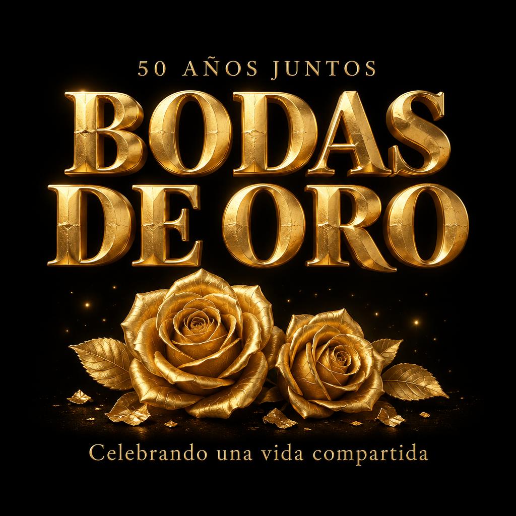 "BODAS DE ORO
50 AÑOS JUNTOS
Celebrando una vida compartida" — Luxury Gold | AI Text Effect Generator