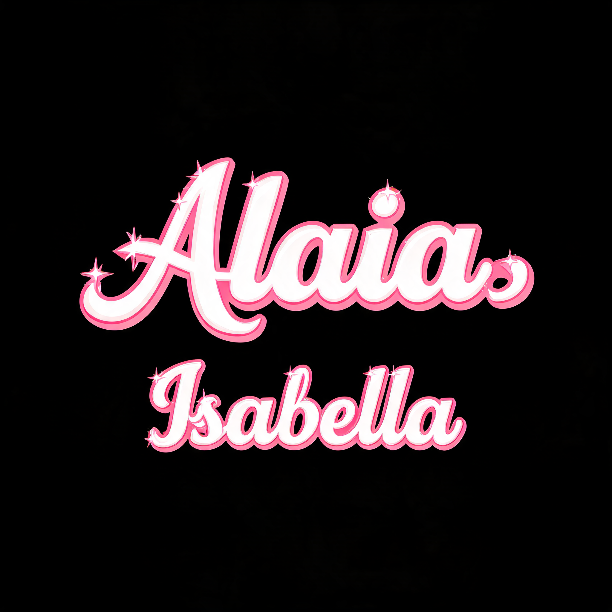 "Nombre Alaia Isabella con letra barbie" — Barbie text effect