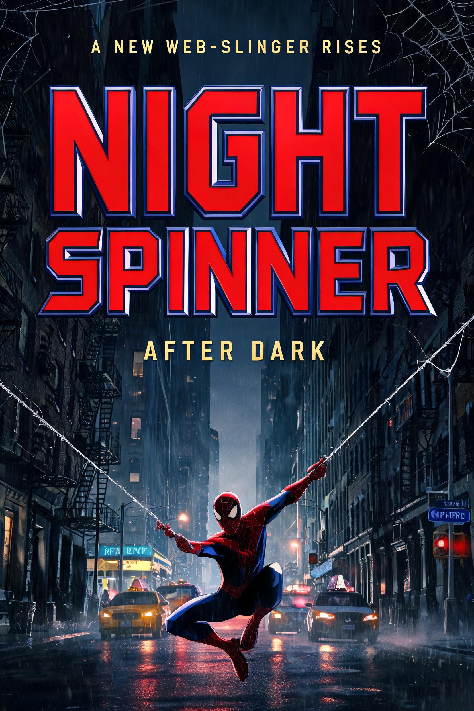 "NIGHT SPINNER
A NEW WEB-SLINGER RISES
AFTER DARK" — Spider Hero | AI Text Effect Generator