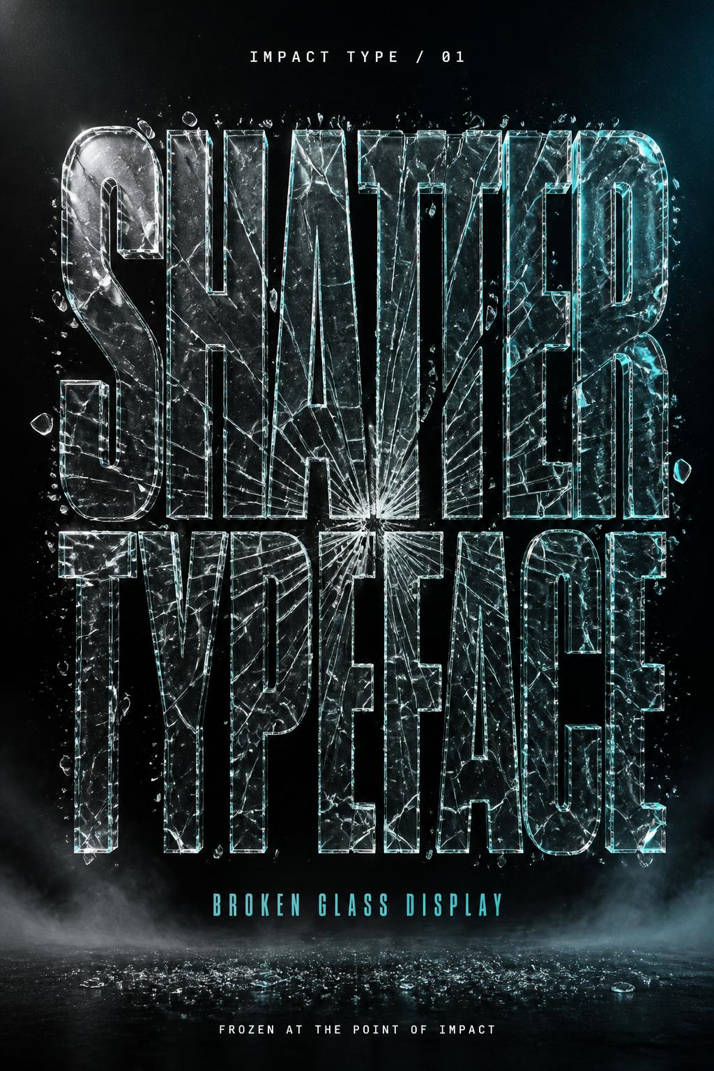 "SHATTER
TYPEFACE
IMPACT TYPE / 01
BROKEN GLASS DISPLAY
FROZEN AT THE POINT OF IMPACT" —  | AI Text Effect Generator