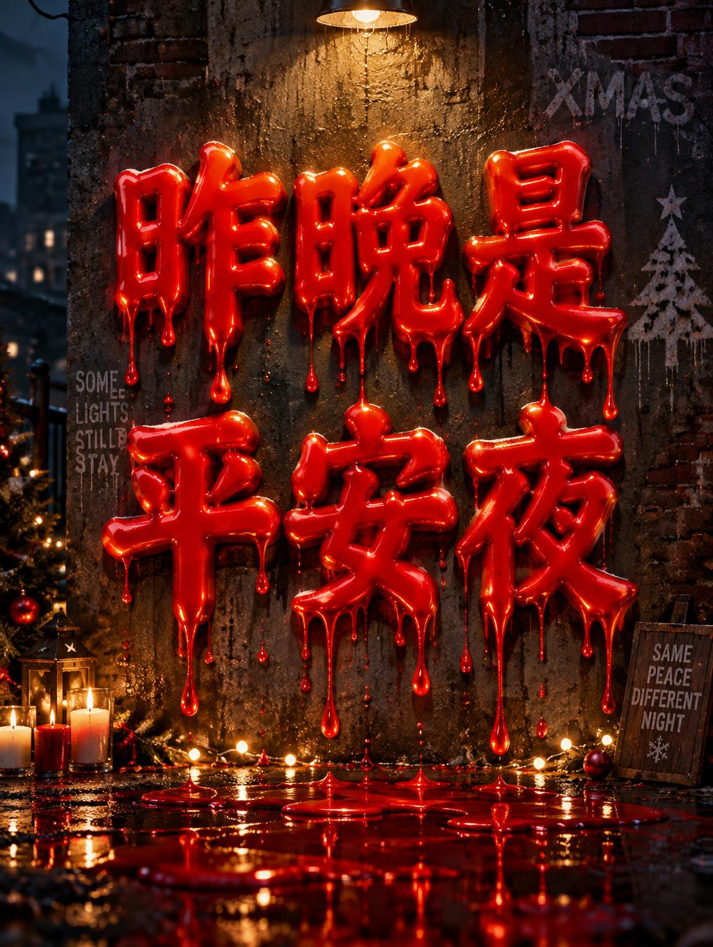"昨晚是平安夜" — Drip Font | AI Text Effect Generator