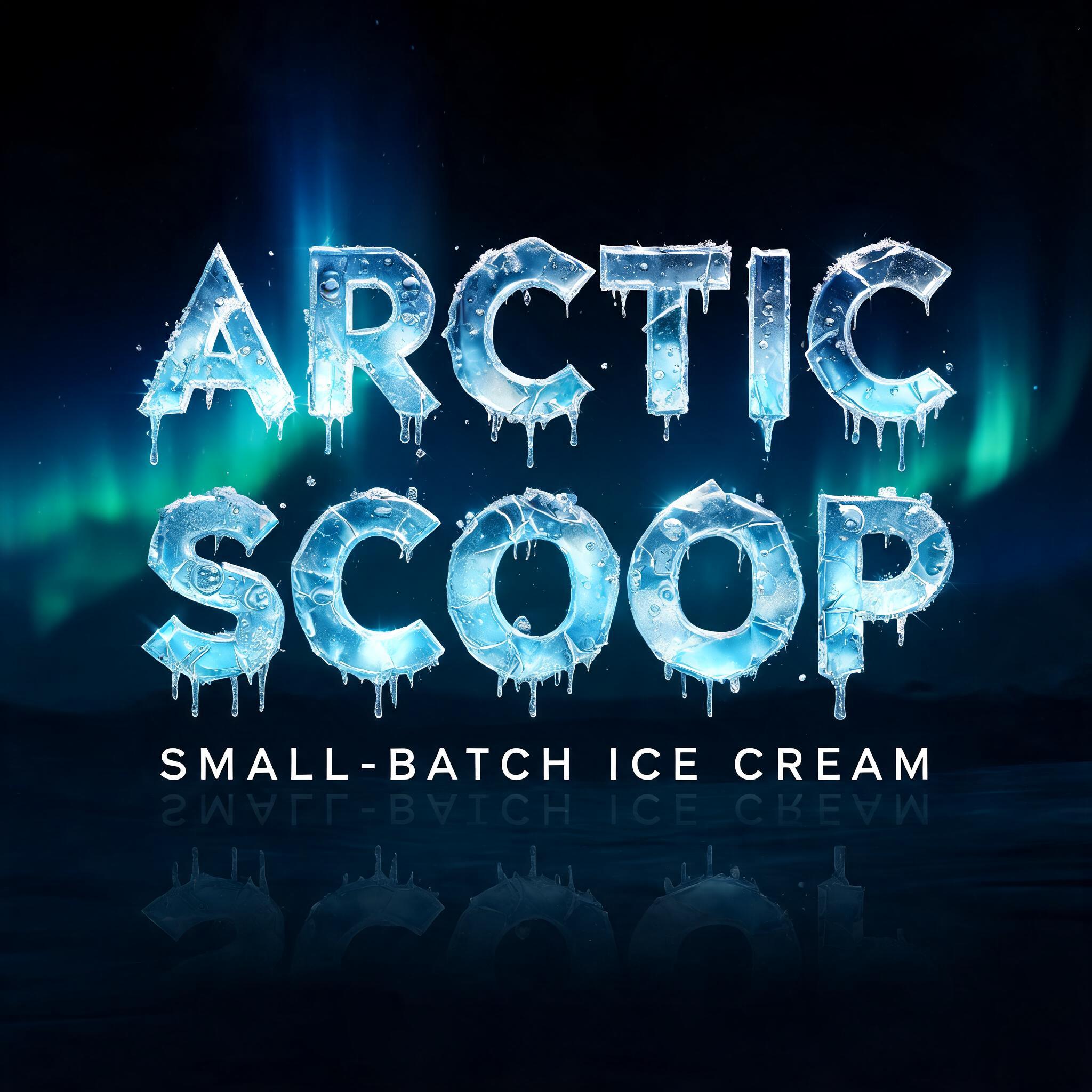 "ARCTIC
SCOOP
SMALL-BATCH ICE CREAM" — Glass Frozen | AI Text Effect Generator