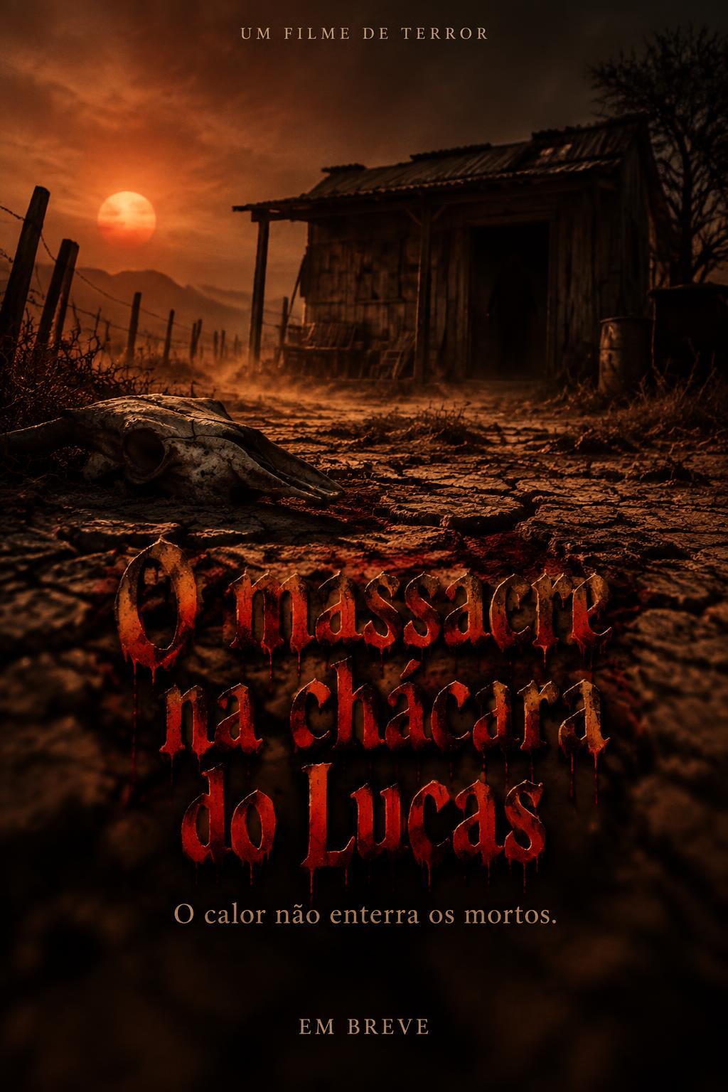 "O massacre na chácara do Lucas
UM FILME DE TERROR
O calor não enterra os mortos.
EM BREVE" — Cinematic Horror | AI Text Effect Generator