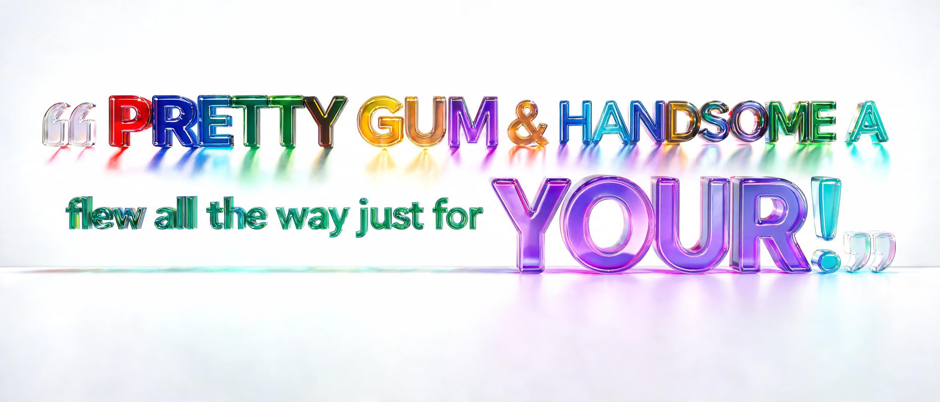 ""'PRETTY GUM' & 'HANDSOME A' flew all the way just for YOUR signature!"" — Glass Color | AI Text Effect Generator