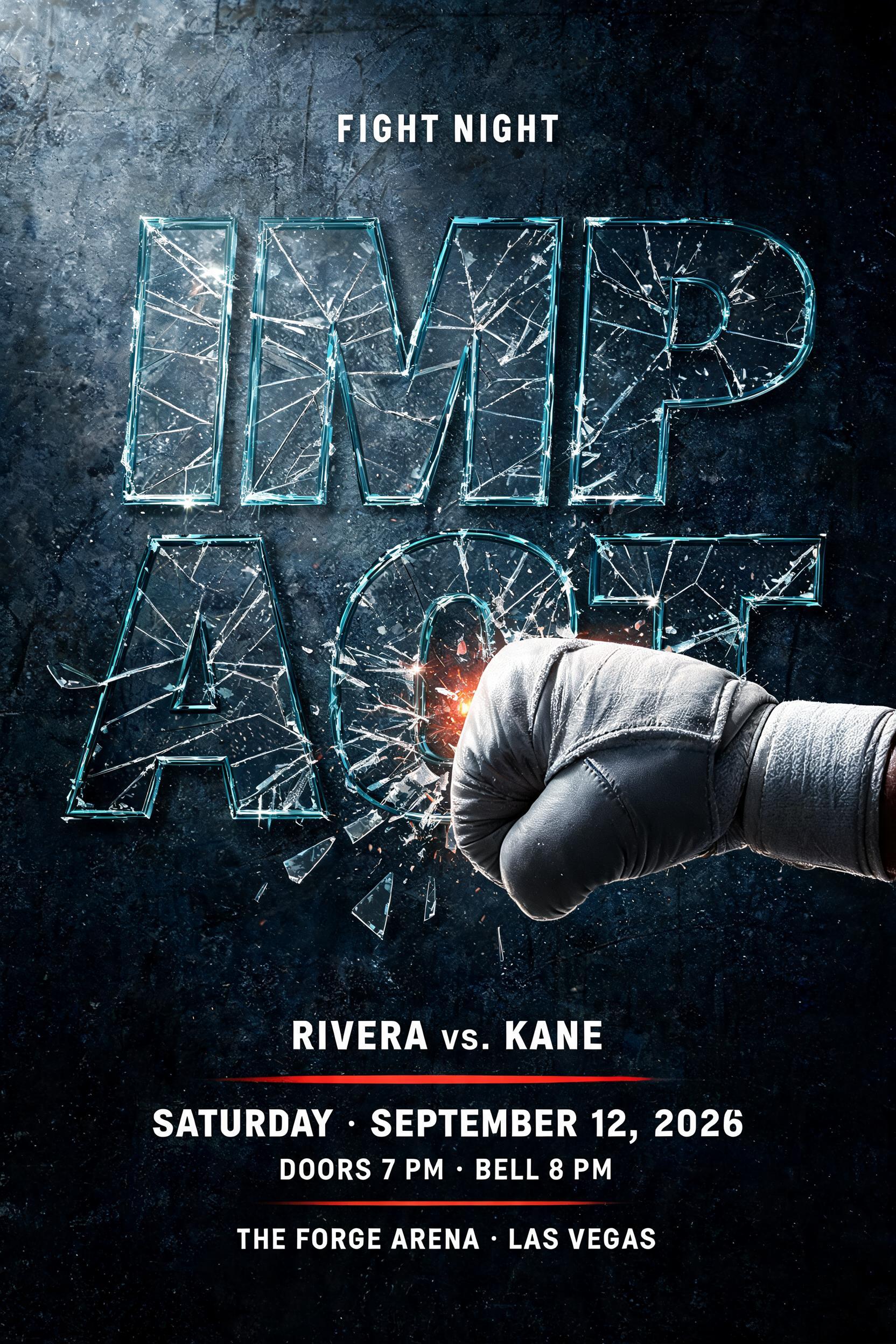 "Can you do a boxing event poster for the fight night Impact" — Glass Broken text effect
