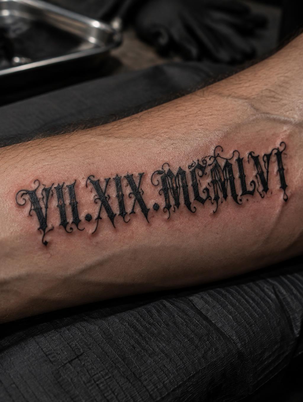 "VII.XIX.MCMLVI" — Tattoo | AI Text Effect Generator