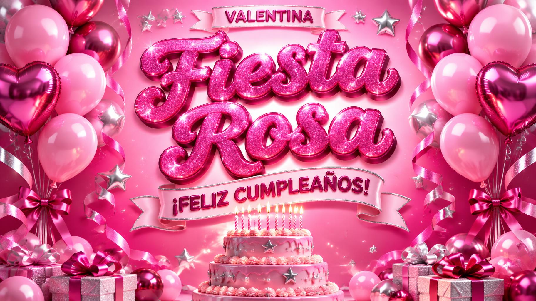 "FIESTA ROSA
¡FELIZ CUMPLEAÑOS!
VALENTINA" — Barbie | AI Text Effect Generator
