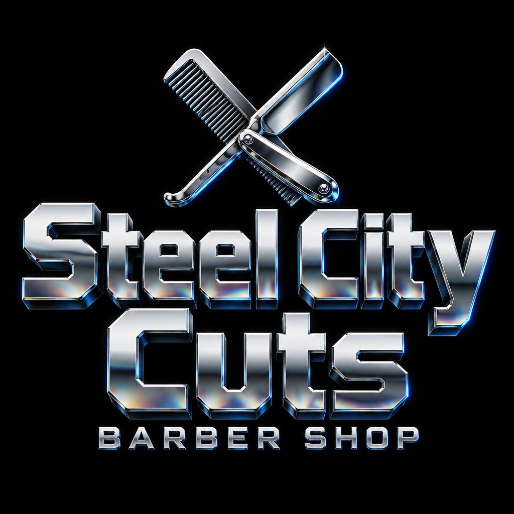 "Steel City Cuts
BARBER SHOP" — Chrome Metal 3d | AI Text Effect Generator