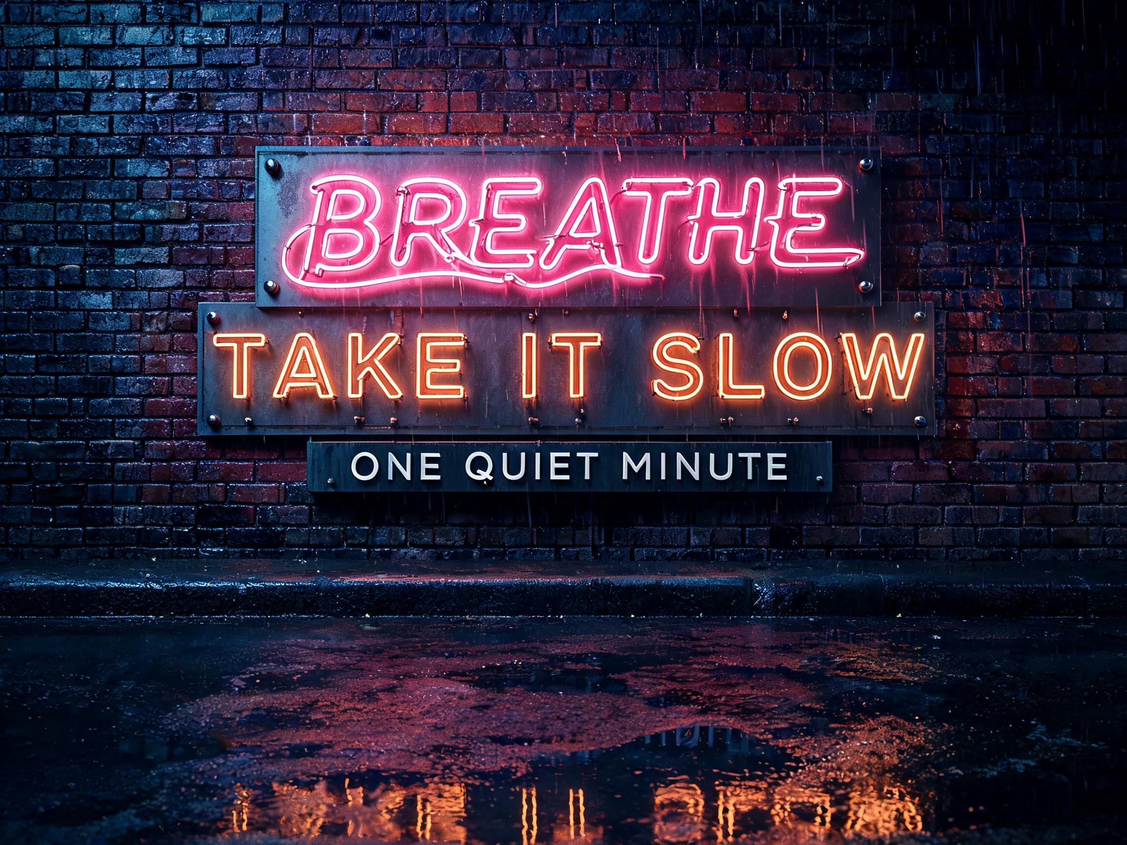 "BREATHE
TAKE IT SLOW
ONE QUIET MINUTE" — Neon Sign | AI Text Effect Generator