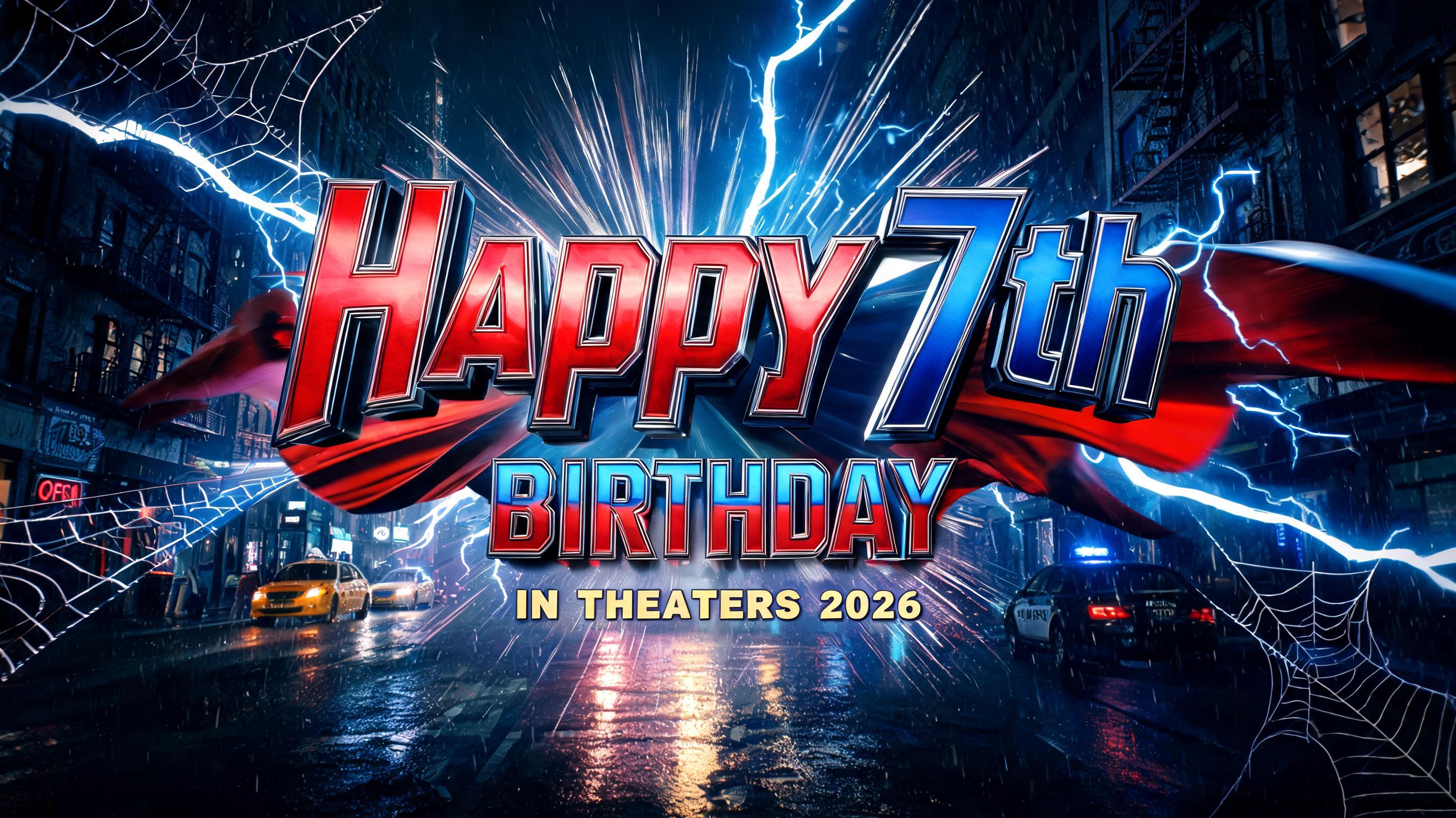 "Happy 7th Birthday" — Spider Hero | AI Text Effect Generator