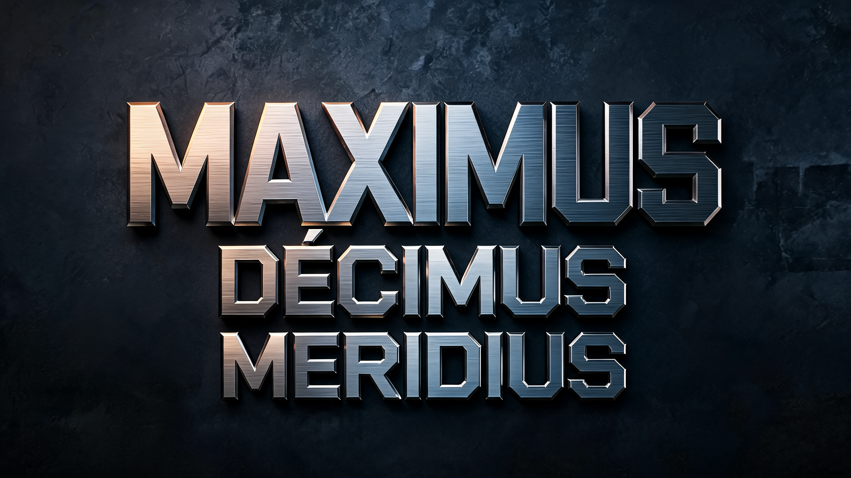 "MAXIMUS
DÉCIMUS
MERIDIUS" — Metallic | AI Text Effect Generator