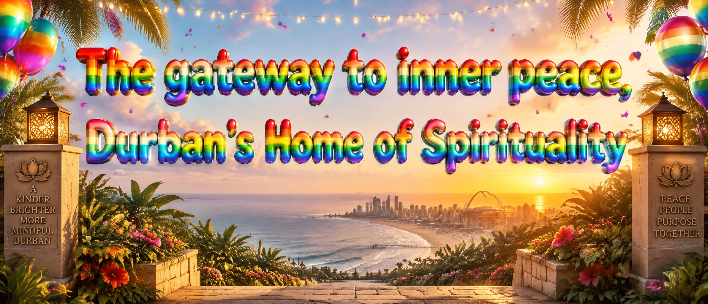 "The gateway to inner peace, Durban’s Home of Spirituality" — Rainbow | AI Text Effect Generator