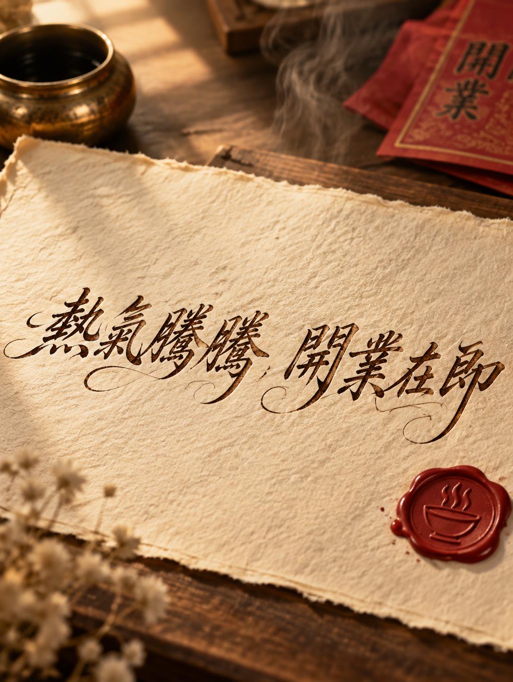 "熱氣騰騰 開業在即" — Handwritten Script | AI Text Effect Generator