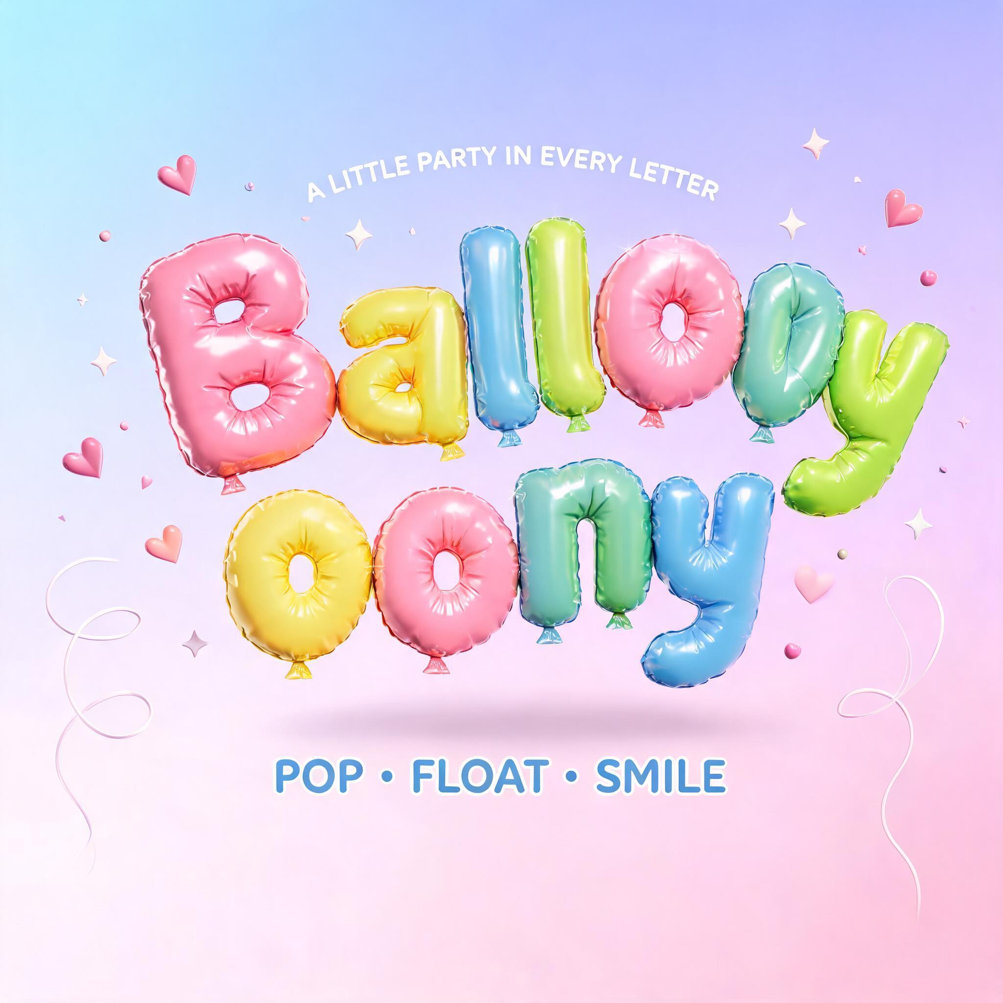 "Balloony
A LITTLE PARTY IN EVERY LETTER
POP • FLOAT • SMILE" — Y2k Bubbly | AI Text Effect Generator