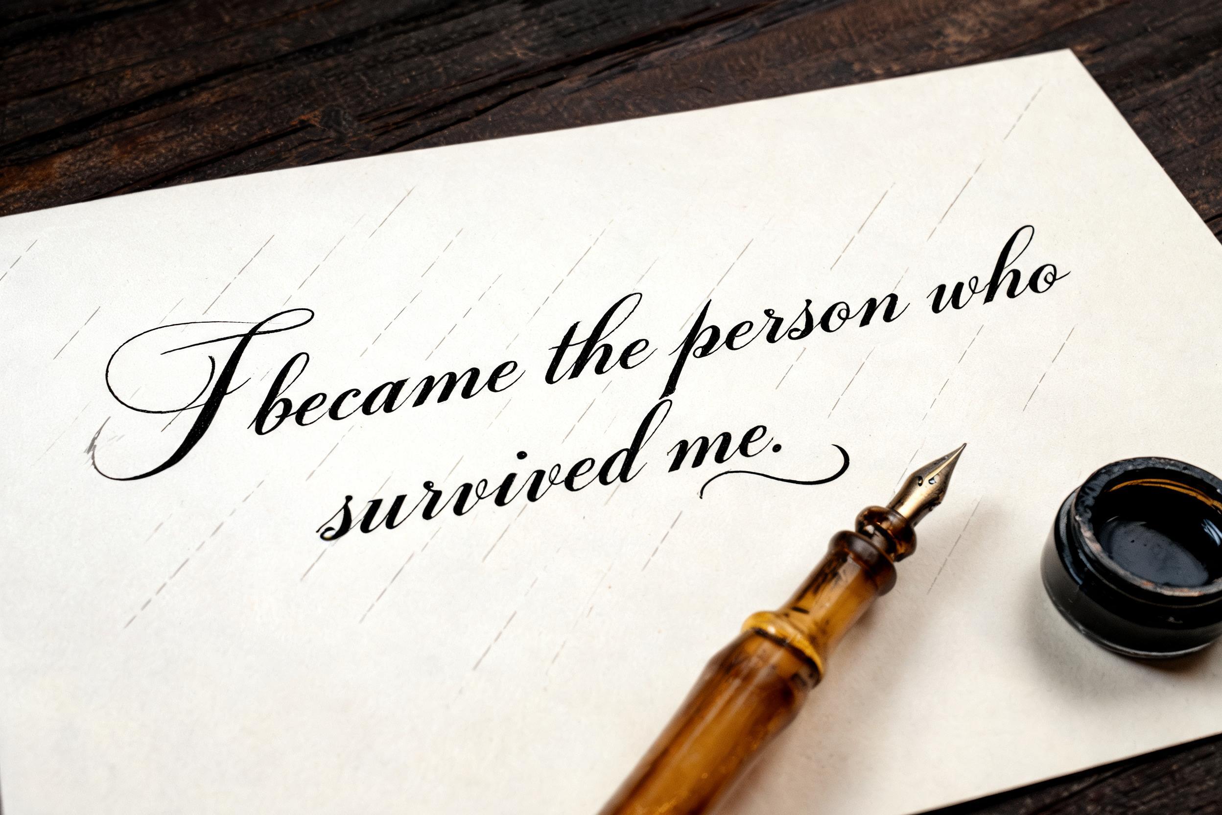 "I became the person who survived me." — Cursive Calligraphy | AI Text Effect Generator