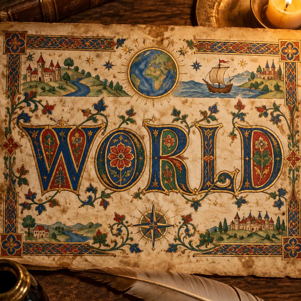 "world" — Medieval | AI Text Effect Generator