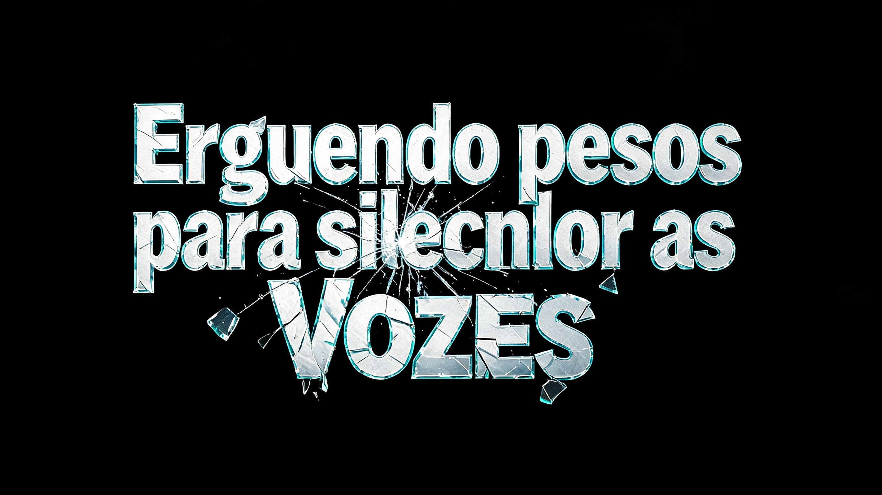 "Erguendo pesos para silenciar as Vozes" — Glass Broken text effect