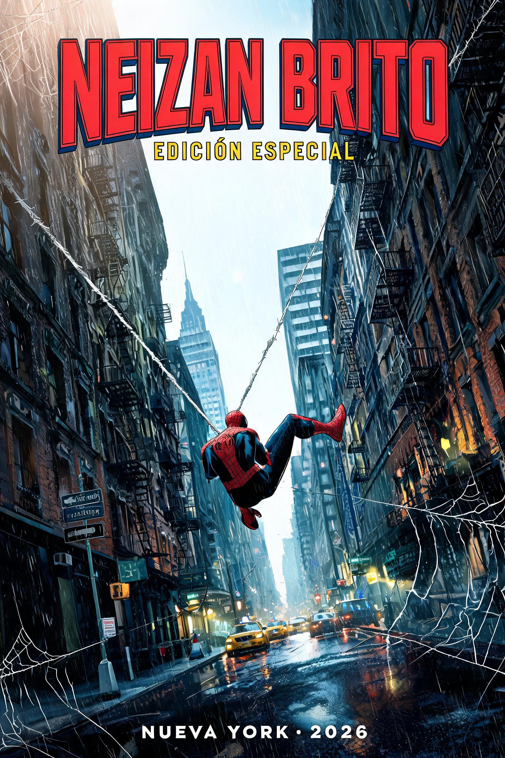 "NEIZAN BRITO
EDICIÓN ESPECIAL
NUEVA YORK · 2026" — Spider Hero text effect