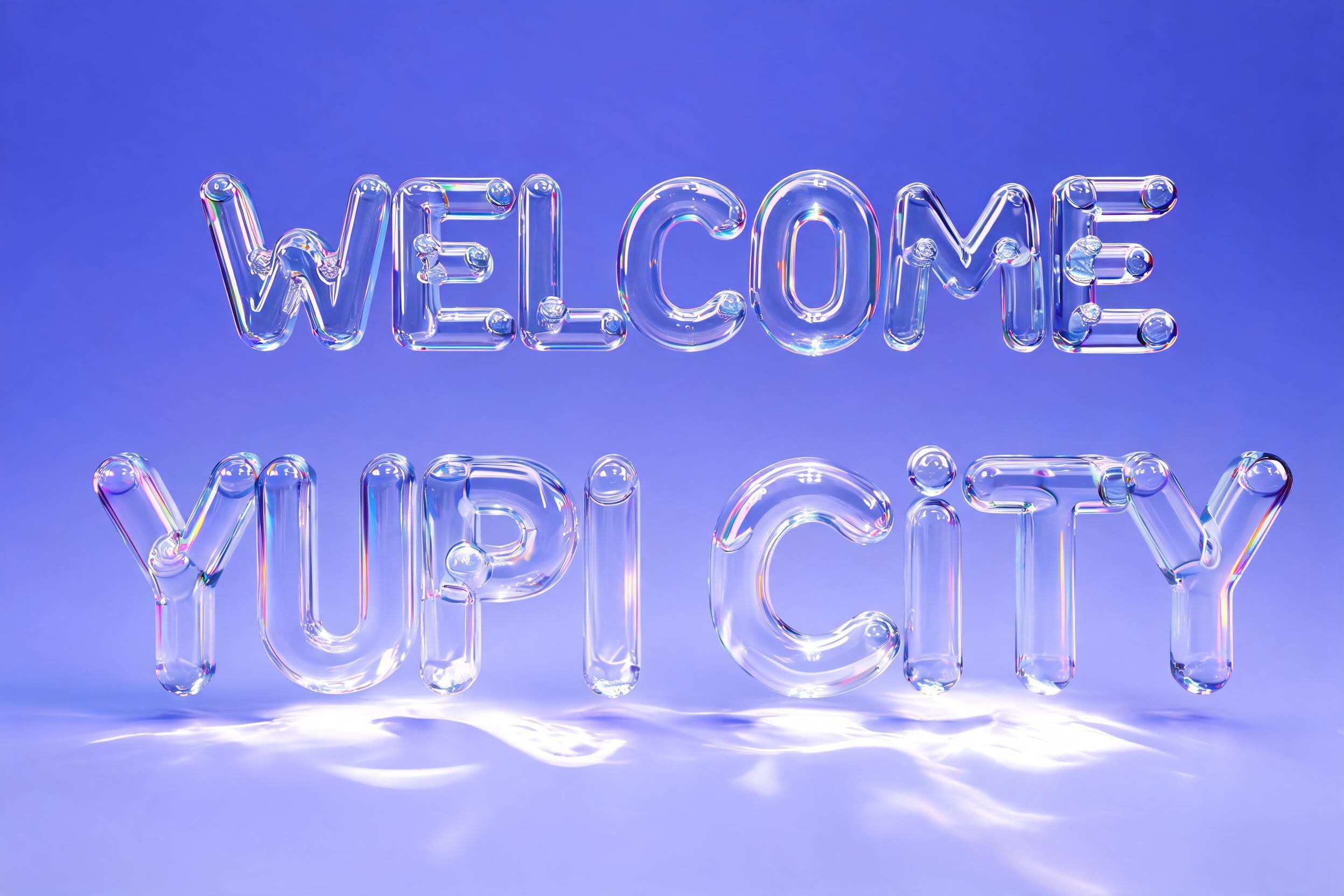 "WELCOME 
YUPI CITY" — Glass | AI Text Effect Generator