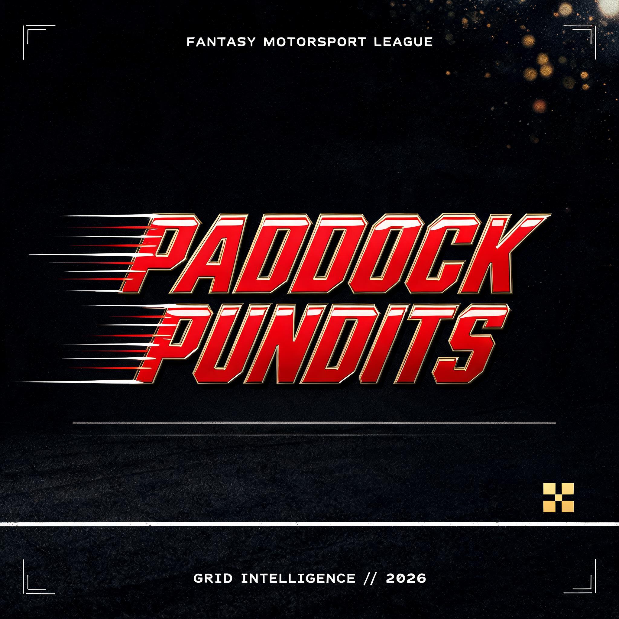 "PADDOCK
PUNDITS
FANTASY MOTORSPORT LEAGUE
GRID INTELLIGENCE // 2026" — Racing | AI Text Effect Generator