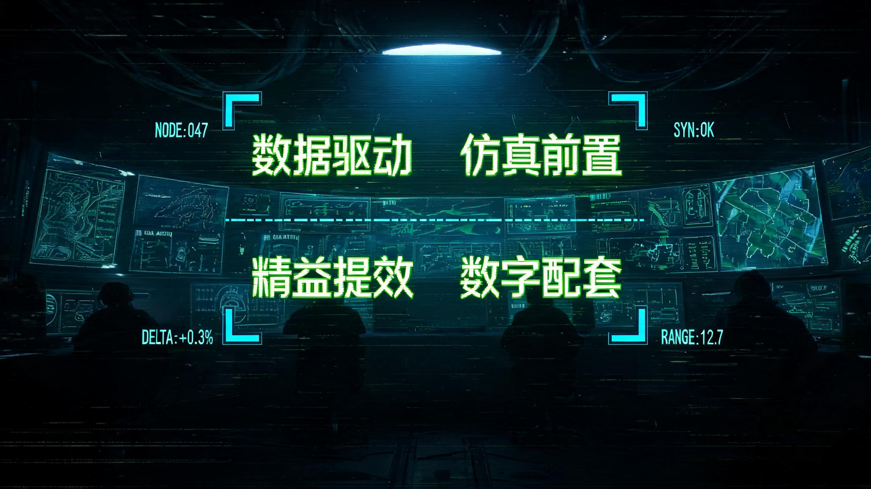 "数据驱动、仿真前置、精益提效、数字配套" — Cyberpunk Tech Hud | AI Text Effect Generator
